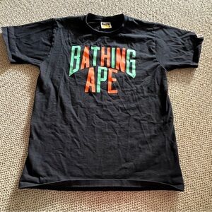 Bape Graphic Tee with Red, Green & Yellow Label